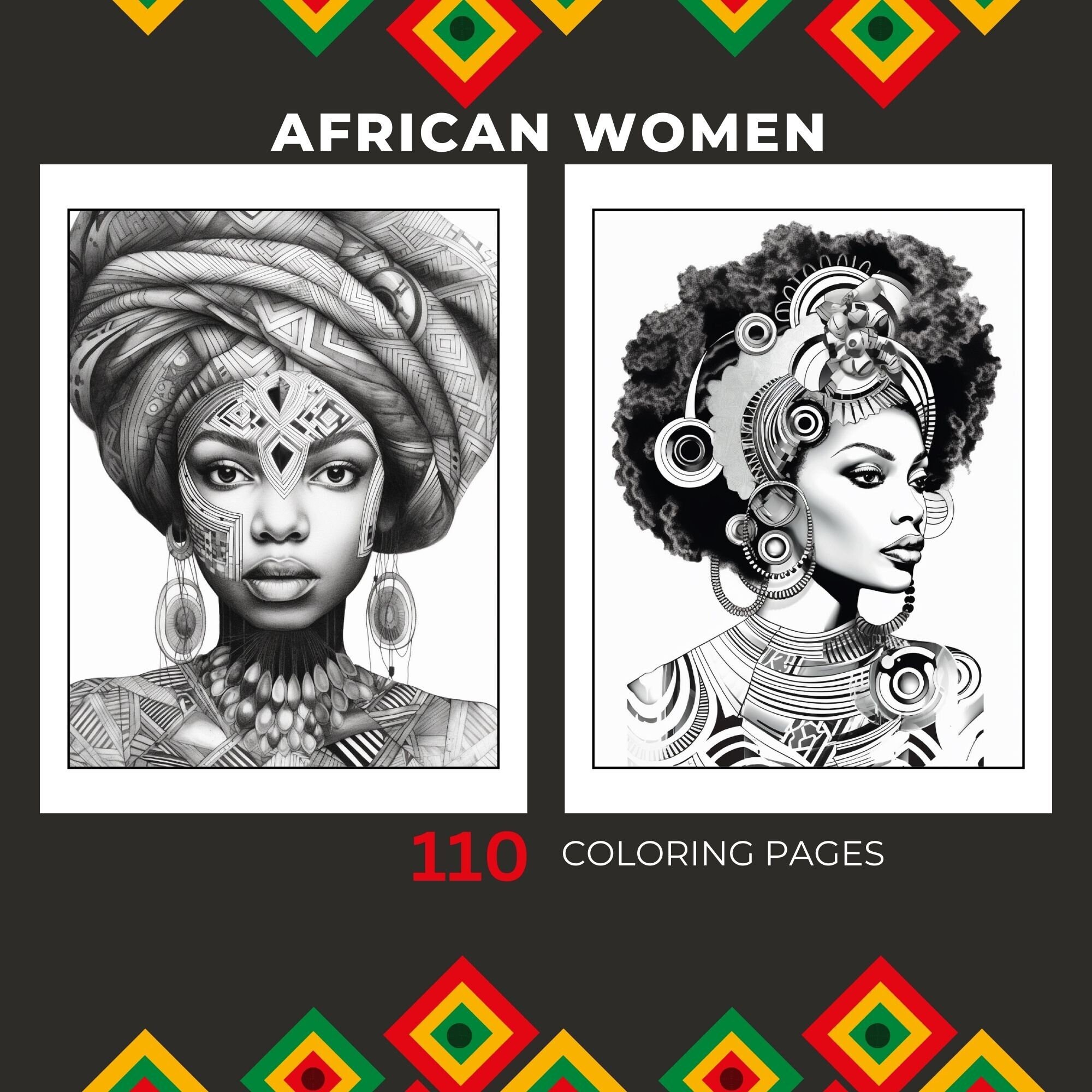 African woman coloring pages printable coloring book adult coloring fantasy coloring pages for adults digital product
