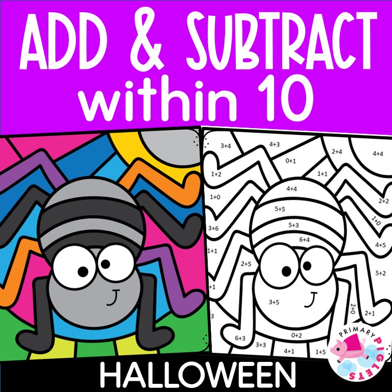 Halloween addition and subtraction color by number made by teachers
