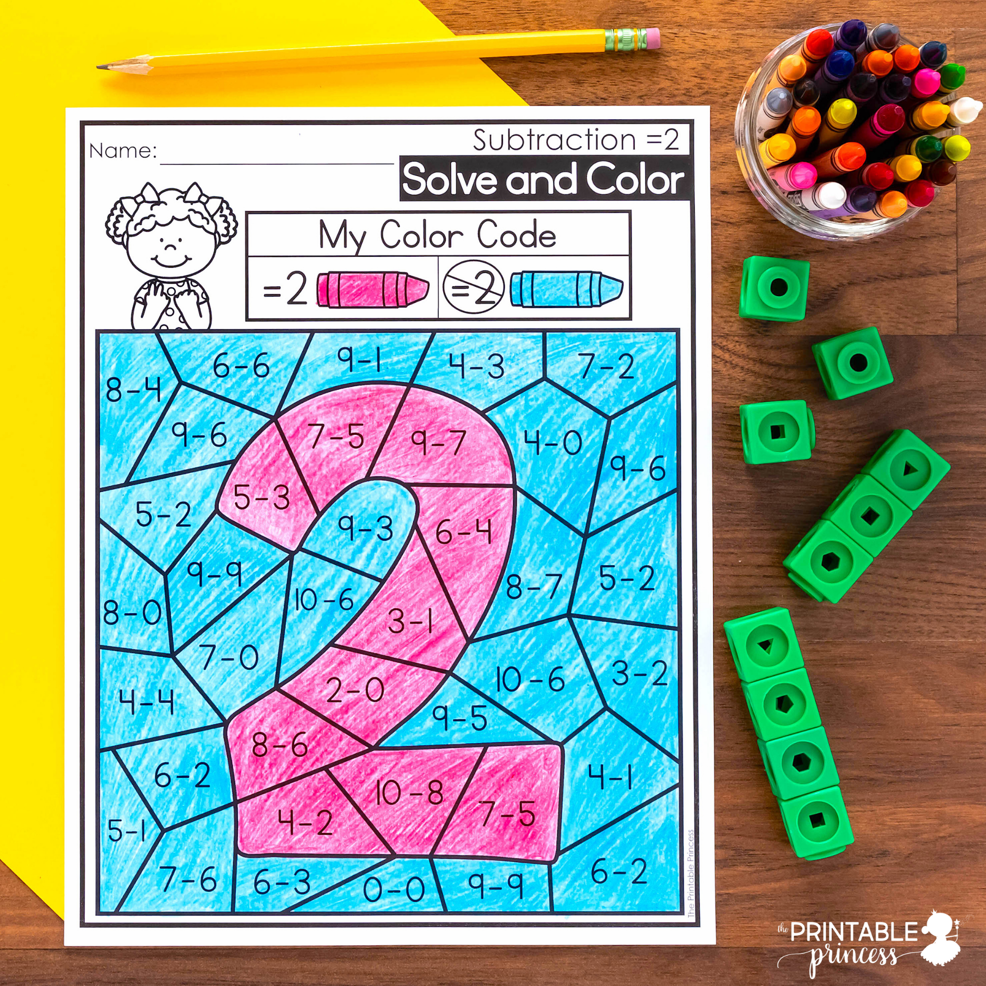 Solve and color addition and subtraction coloring pages