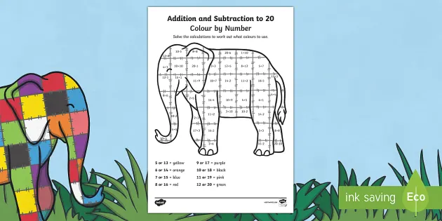 Colour by number addition and subtraction primary maths