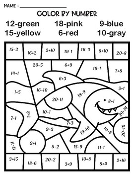 Color by number addition and subtraction within tpt