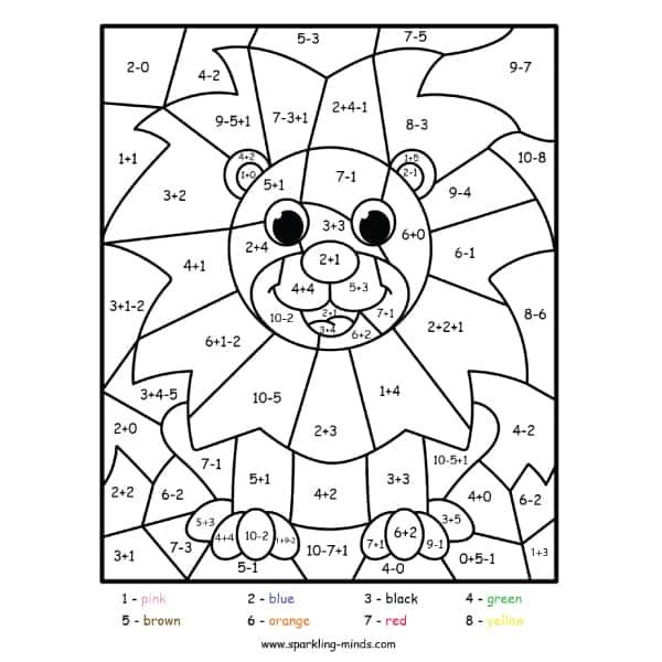 Unicorn color by number addition and subtraction