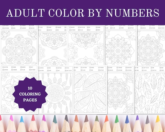 Printable adult color by numbers coloring pages x sheets digital instant pdf download