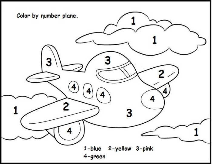 Color airplane numbers math coloring pages