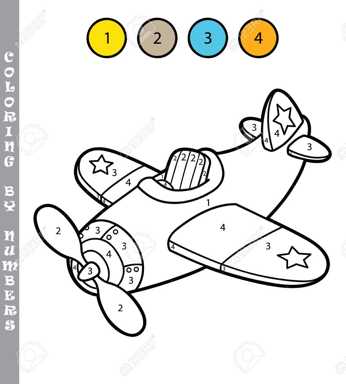 Funny plane coloring game vector illustration coloring by numbers game of cartoon plane for kids royalty free svg cliparts vectors and stock illustration image