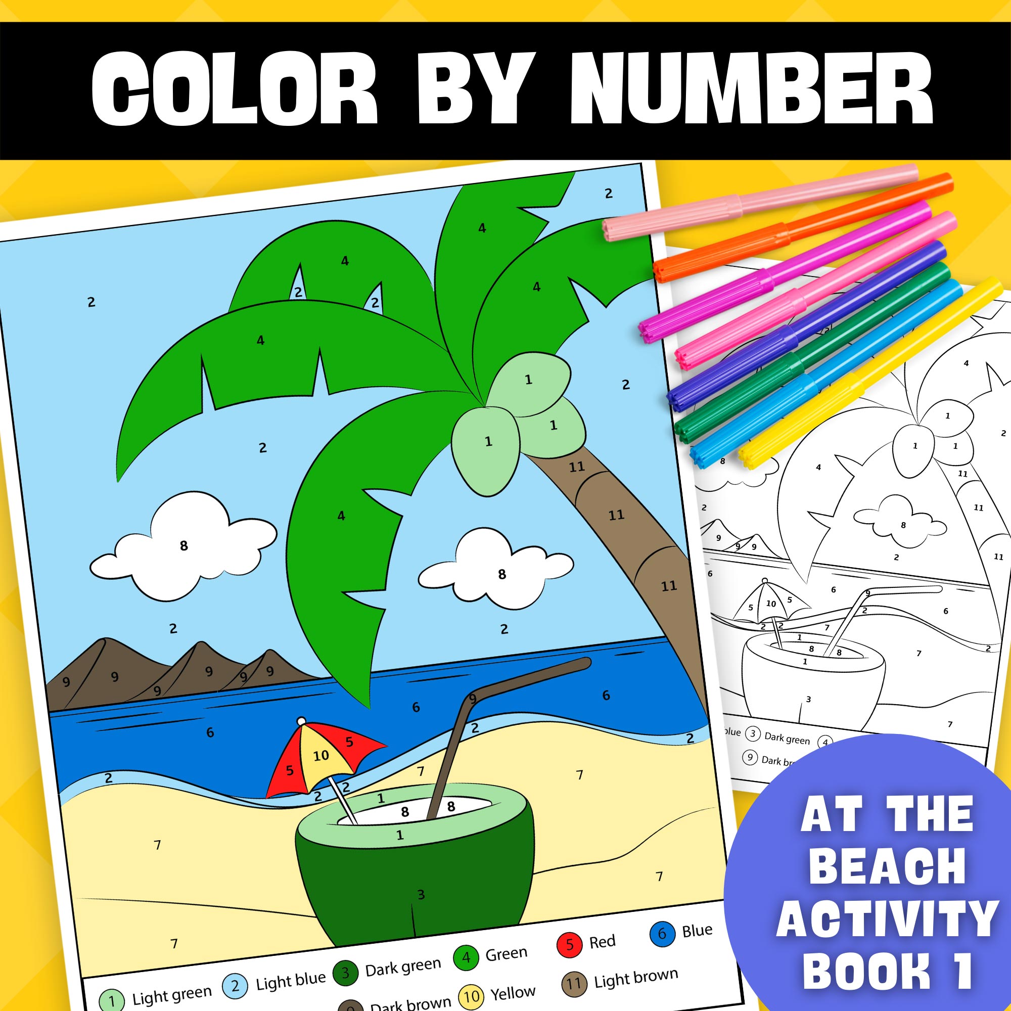 At the beach color by number activity book of made by teachers