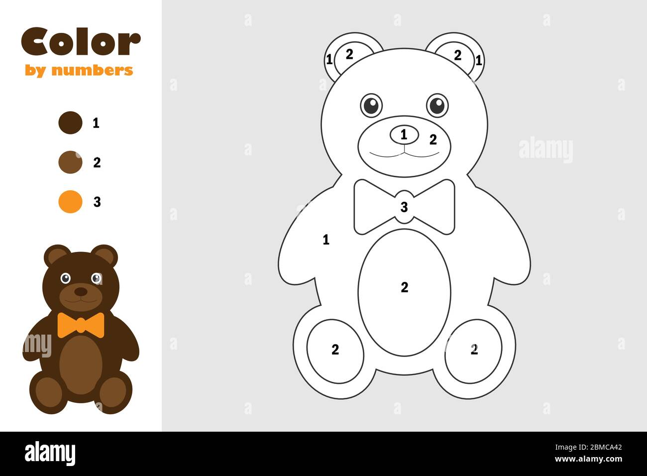 Bear toy in cartoon style color by number education paper game for the development of children coloring page kids preschool activity printable wo stock vector image art