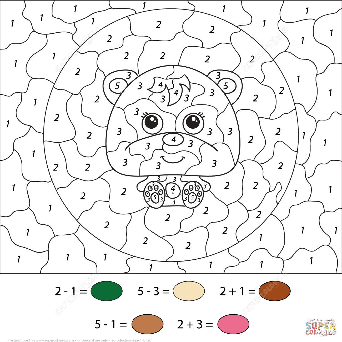 Little cartoon bear color by number free printable coloring pages