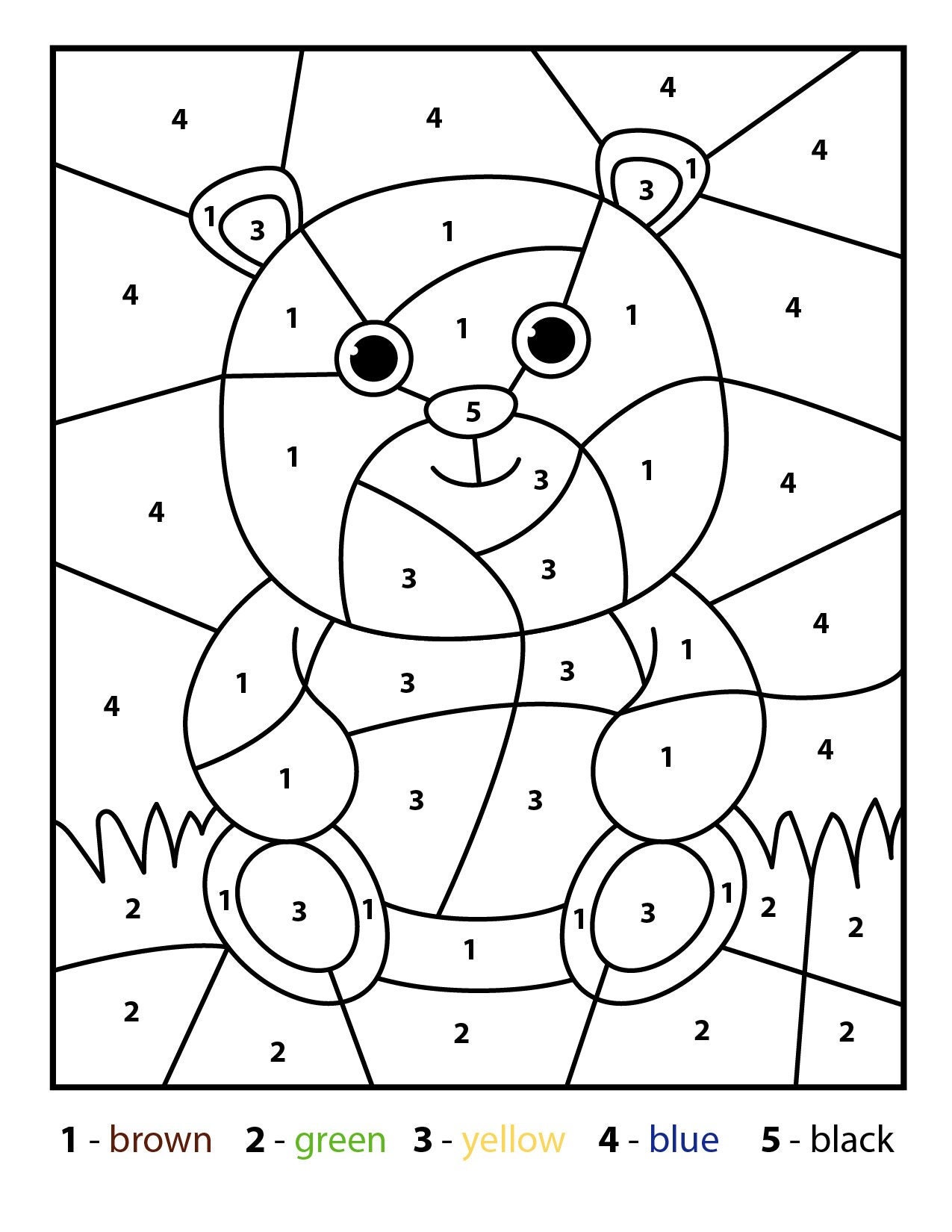 Bear color by number kids printable various theme coloring pages for preschool and kindergarten instant digital pdf download