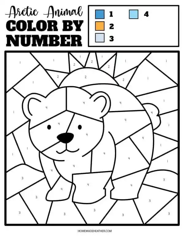 Polar bear color by number printable polar bear coloring page polar bears activities polar bear color