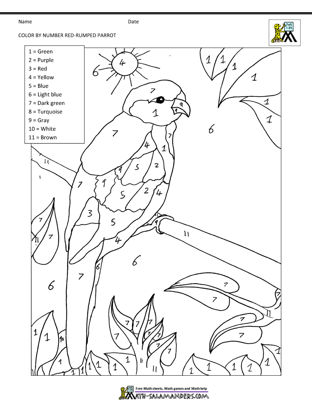 Color by number sheets bird theme