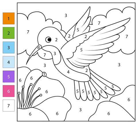 Hummingbird color by number free printable coloring pages