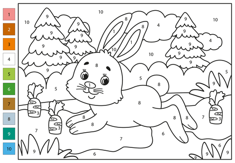 Bunny color by number free printable coloring pages