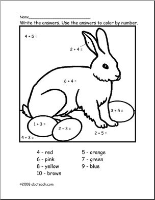 Color by numbers easter bunny primary