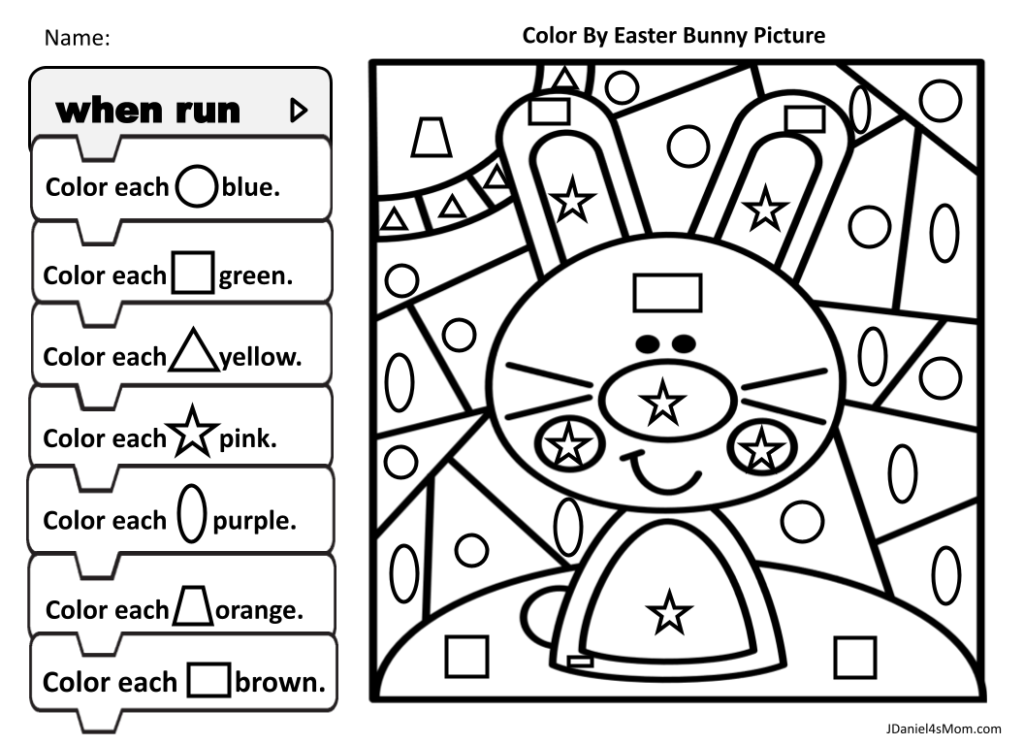 Code and color easter bunny coloring pages