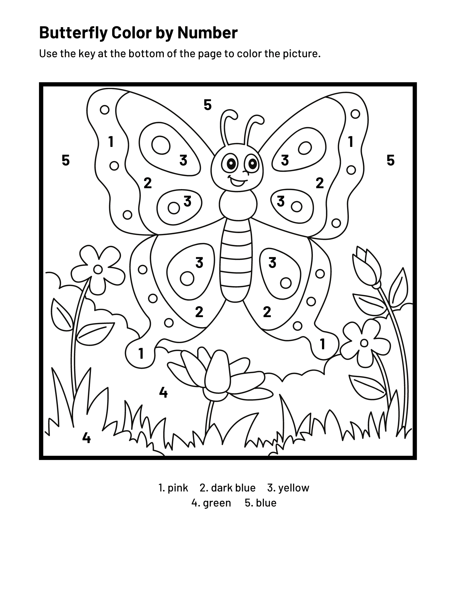 Butterfly color by number page