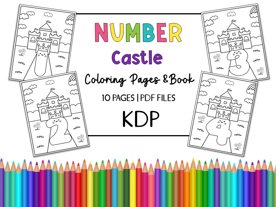 Number castle coloring book pages for kids made by teachers