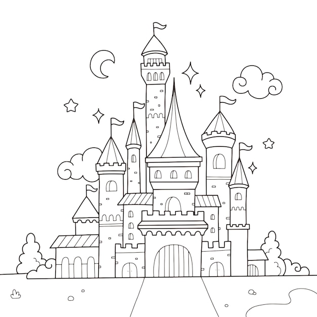 Premium vector printable castle coloring page