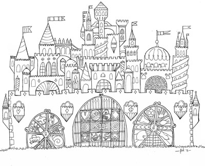 Free printable whimsical castle adult coloring page print cut paste craft