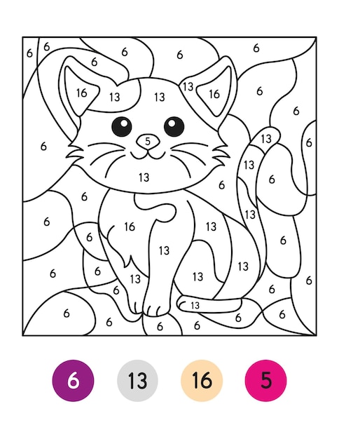 Premium vector color by number activity color by code activity for kids cat coloring page vector