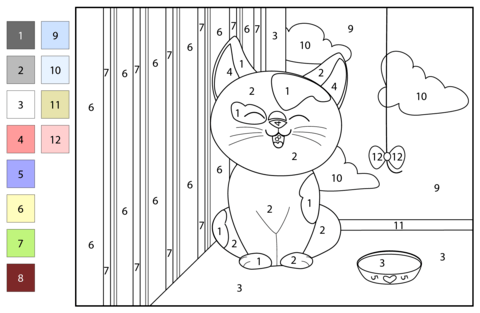 Cat color by number free printable coloring pages