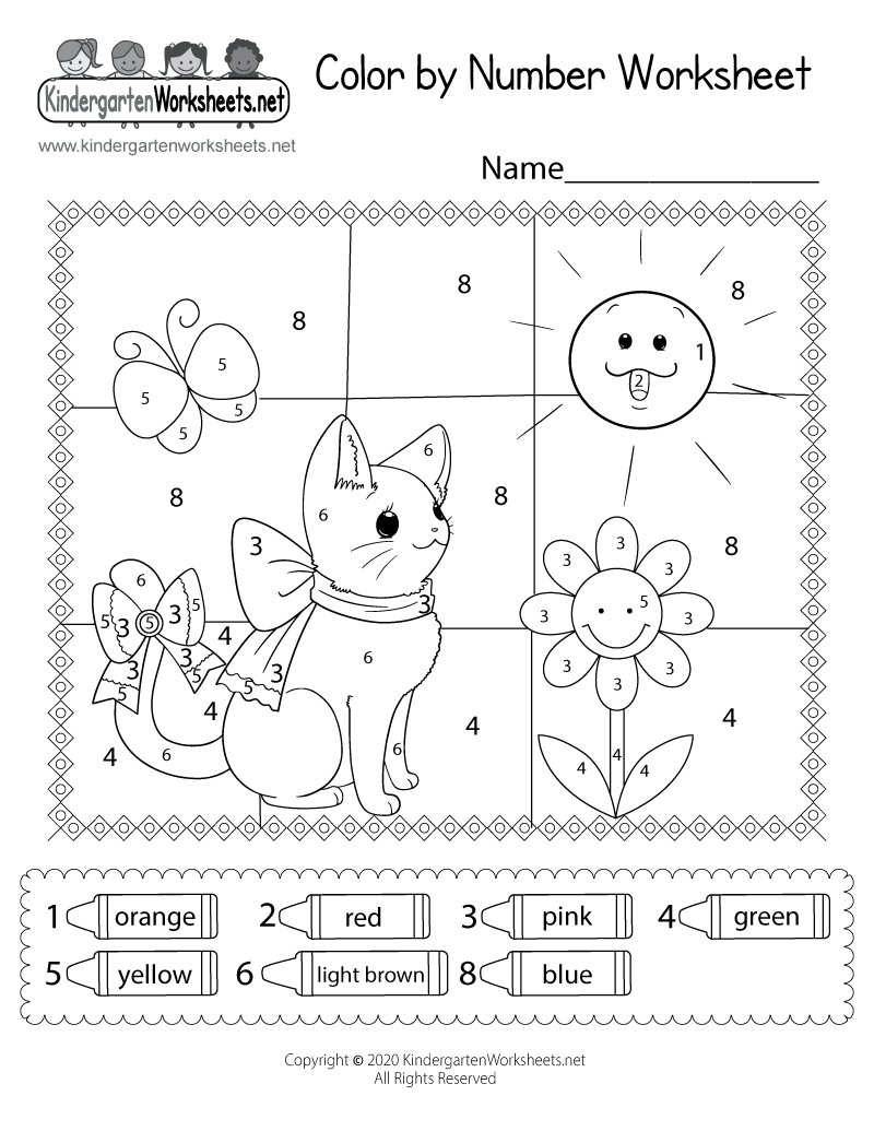 Free printable cat color by number worksheet