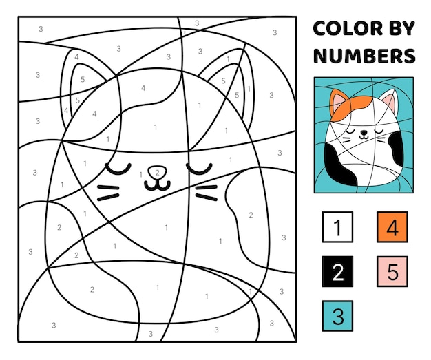 Premium vector cat color by number squishmallow coloring page game for kids kawaii cartoon vector