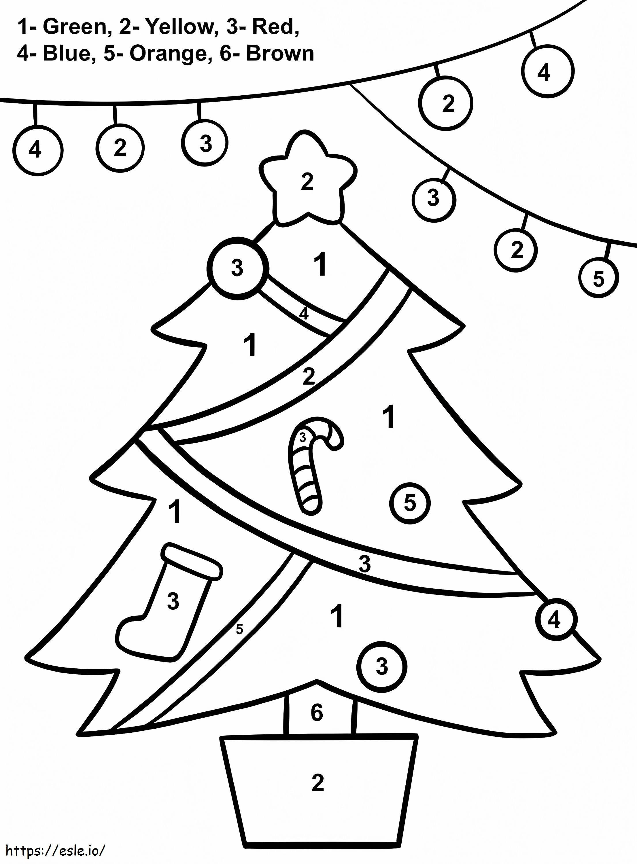 Cool christmas tree color by number coloring page