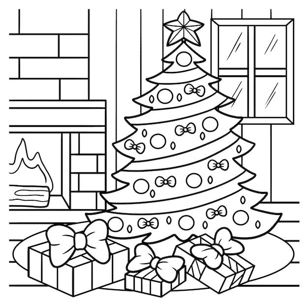 Premium vector christmas tree coloring page for kids