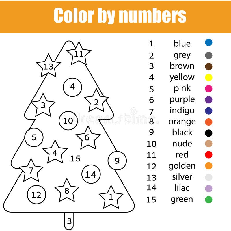 Coloring page with christmas tree color by numbers stock vector