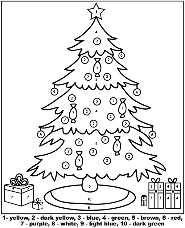 Color by number christmas tree illustration