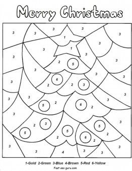Printable color by number christmas tree coloring pages