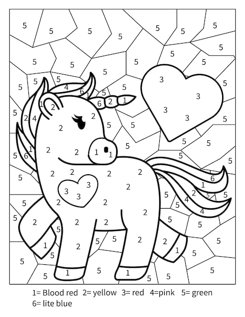 Premium vector unicorn color by number coloring page