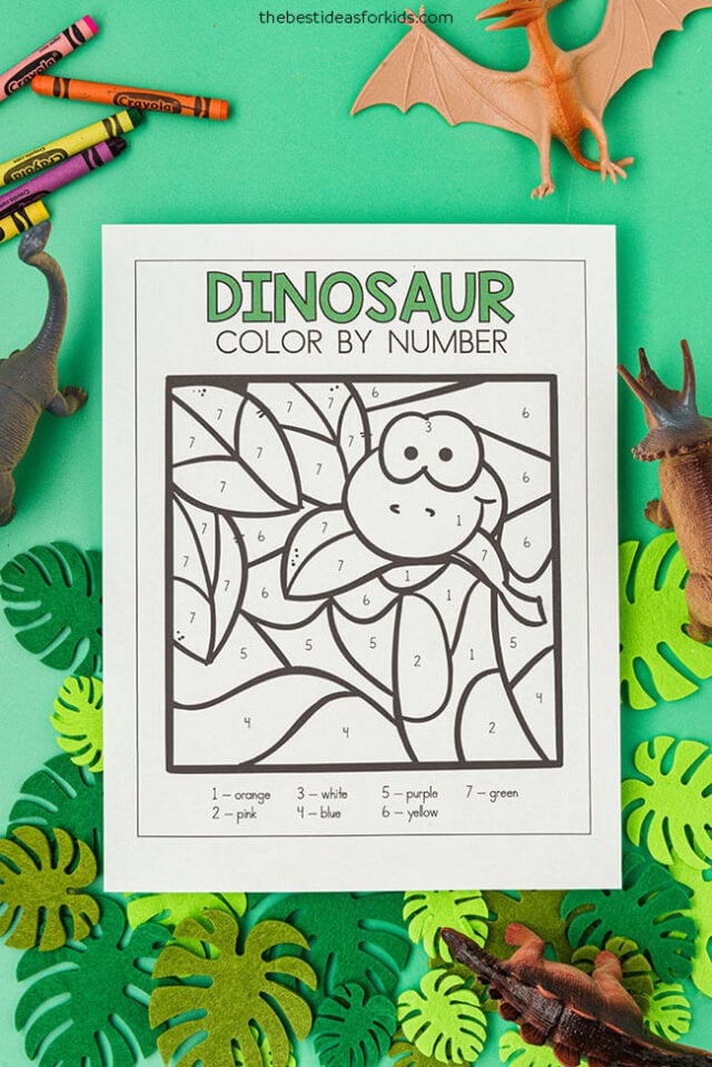 Dinosaur color by number free printables