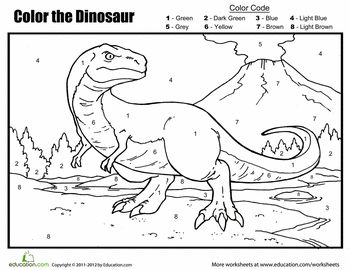 Color by number the dinosaur worksheet education dinosaur coloring pages dinosaur activities color by numbers