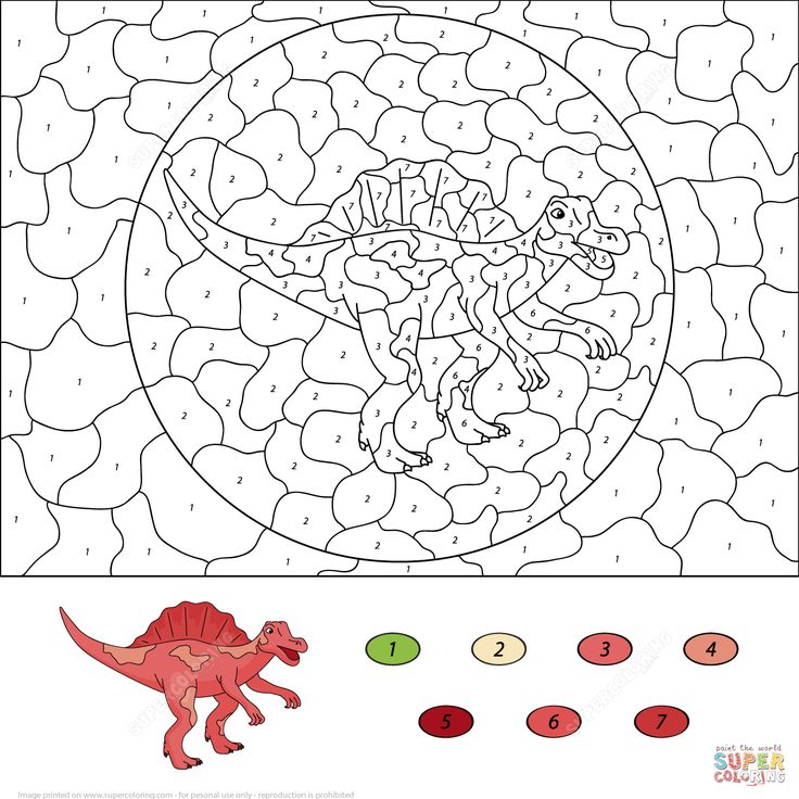 Spinosaurus color by number from color by number worksheets category select from printable crafâ dinosaur coloring pages dinosaur coloring coloring pages