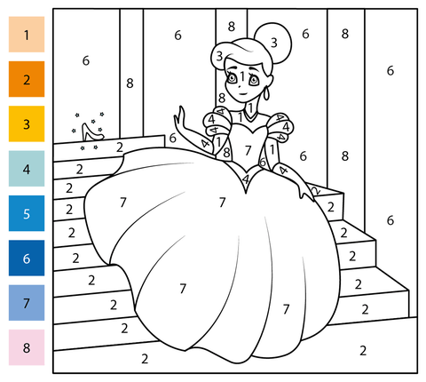 Cinderella color by number free printable coloring pages