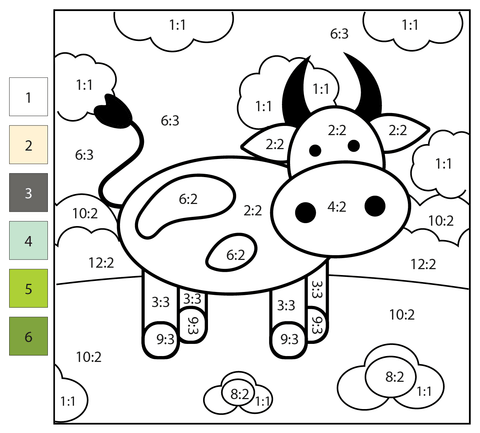 Division color by number cow free printable coloring pages