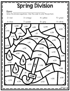 Free spring division color by number by kikis kubby tpt