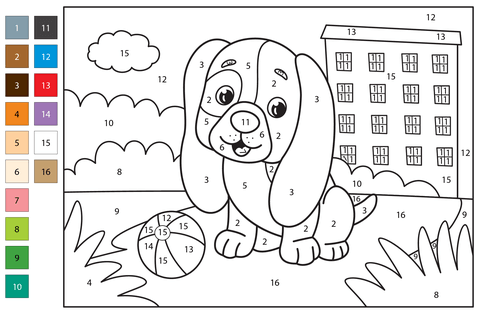 Puppy color by number free printable coloring pages