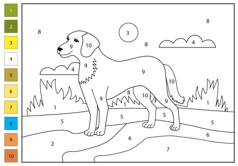 Dog color by number free printable coloring pages