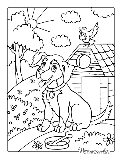 Free dog coloring pages for kids adults