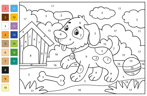 Dog color by number free printable coloring pages