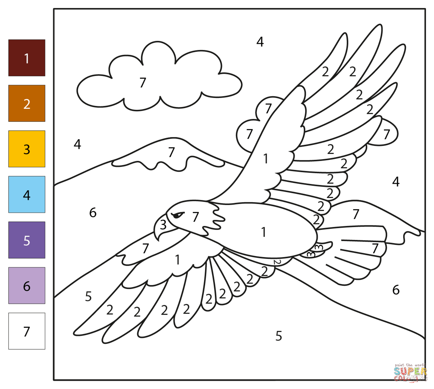 Eagle color by number free printable coloring pages