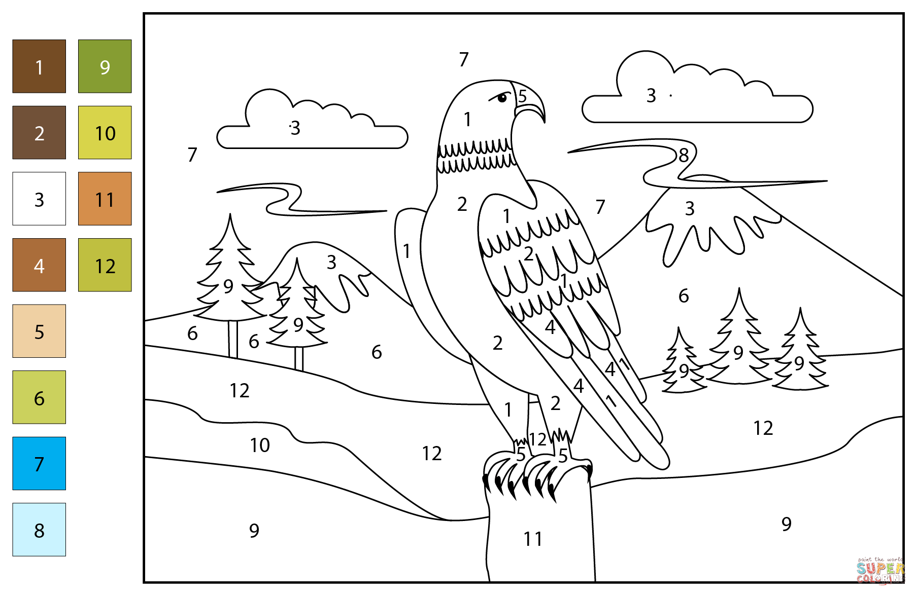 Eagle color by number free printable coloring pages