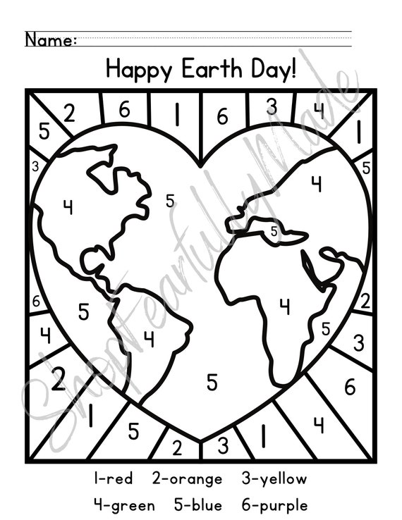 Earth day coloring color by number letter addition subtraction sight word