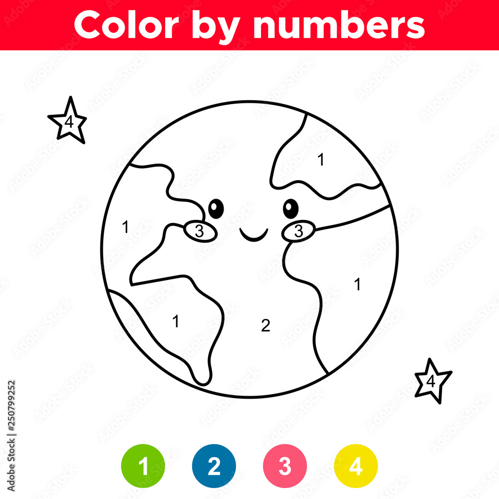 Color by number for preschool and school kids coloring page or book with earth space day vector illustration vector