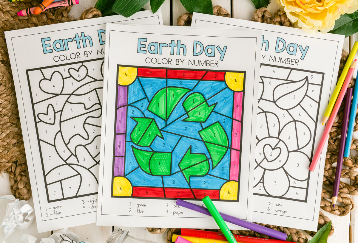 Earth day color by number free printables