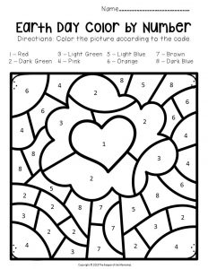 Free printable color by number earth day preschool worksheets