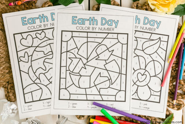 Earth day color by number free printables